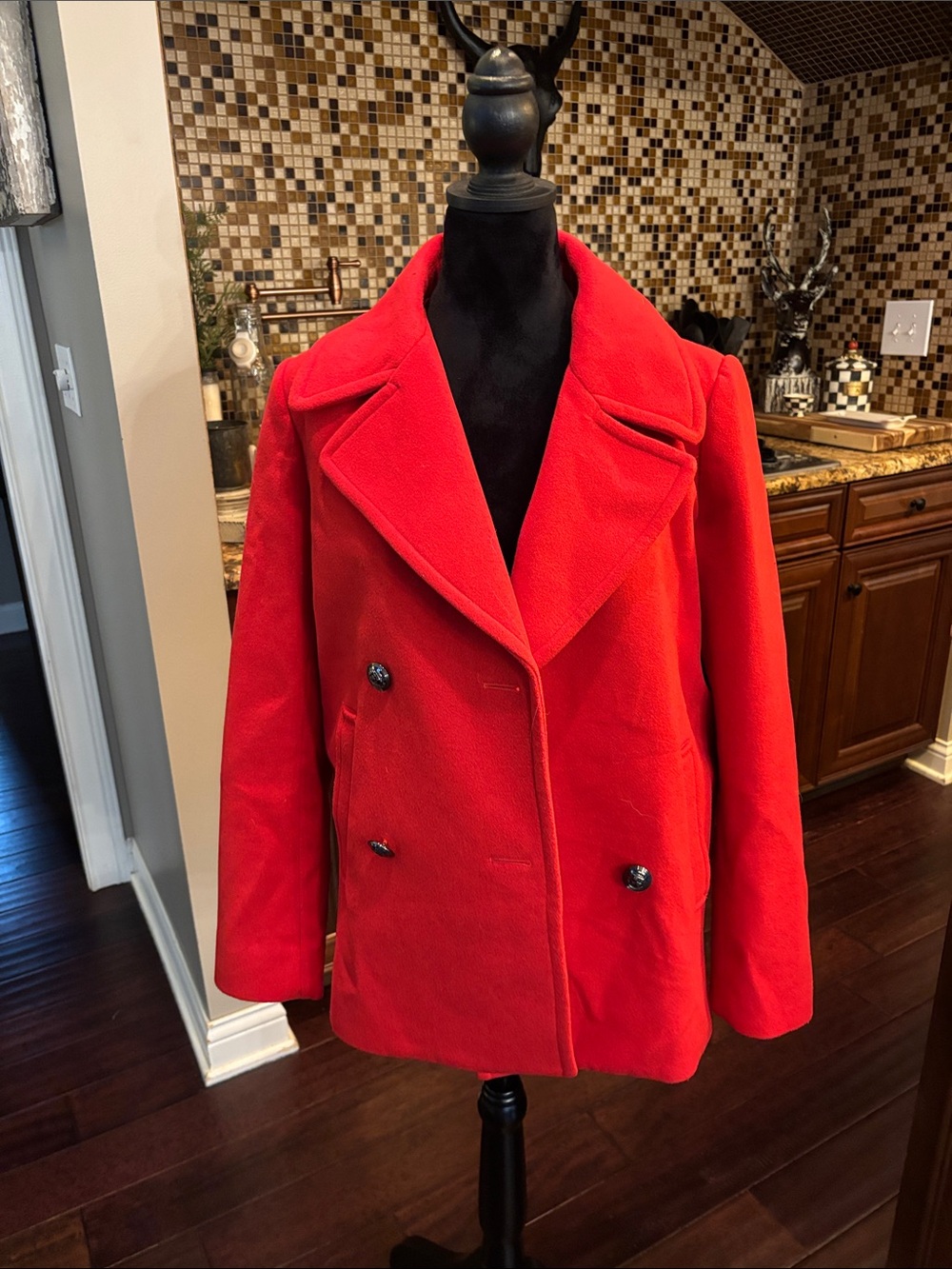 Express Bright Red Double-Breasted Peacoat